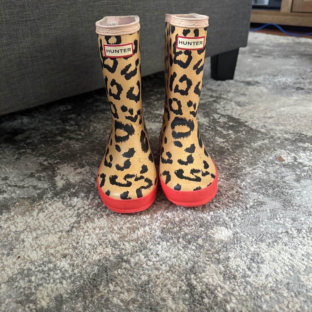 Hunter Tan and Black Animal Print Boots with Red Soles
